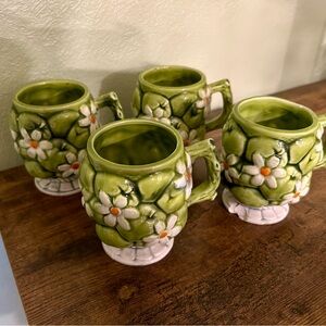 1967 Inarco Green & White Daisy Mugs